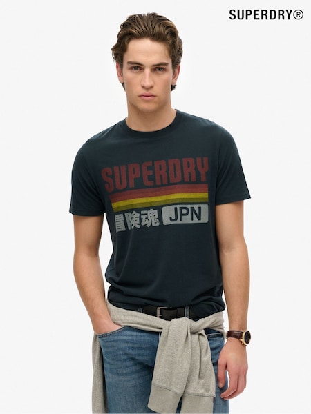 Superdry Blue Japan Stripe Relaxed 100% Cotton T-Shirt (AN3933) | £30