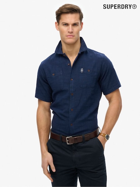 Superdry Blue Merchant Short Sleeve Textured Shirt (AN3940) | £55