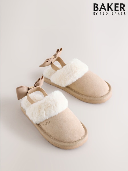 Baker by Ted Baker Girls Suede Faux Fur Mule Slippers with Bow (AN3955) | £30 - £32