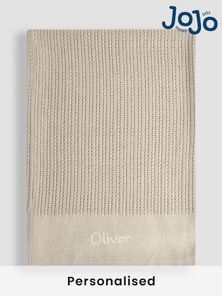 JoJo Maman Bébé Personalised Oatmeal Woven Cellular Blanket (AN3964) | £24