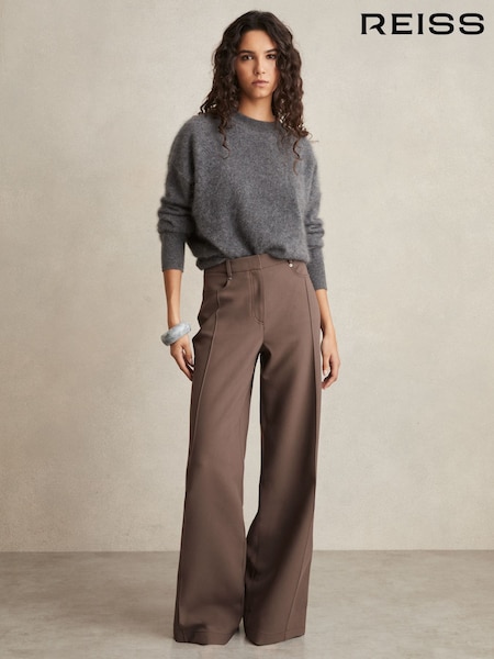 Reiss Mink Neutral Heather Petite Palazzo Tailored Trousers (AN3996) | £140
