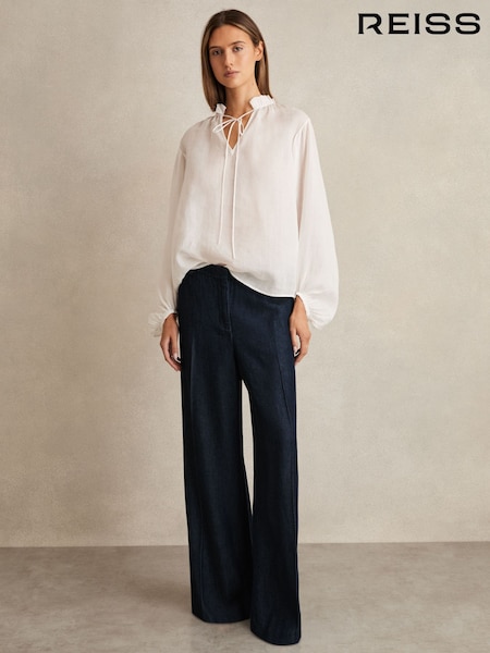 Reiss Dark Blue Reed Denim-Look Wide-Leg Trousers (AN4003) | £150
