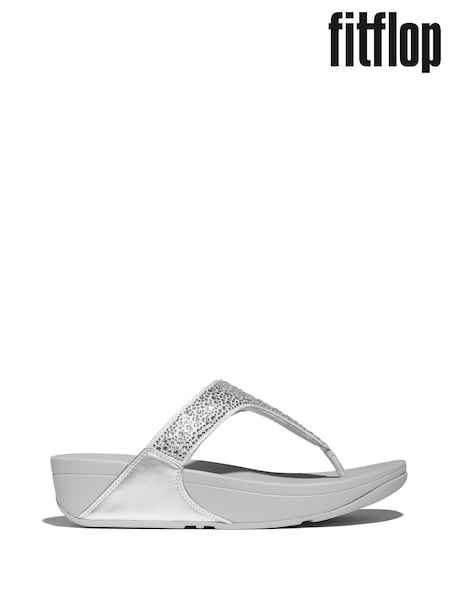 FitFlop Silver Lulu Crystal-Mix Toe-Post Sandals (AN4028) | £80