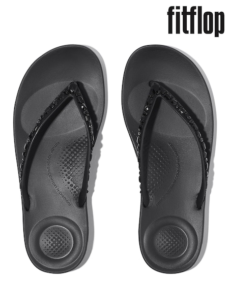 FitFlop Iqushion Multi Crystal Ergonomic Black Flip Flops (AN4063) | £40