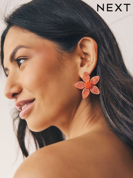 Orange Wrapped Flower Stud Earrings (AN4086) | £14