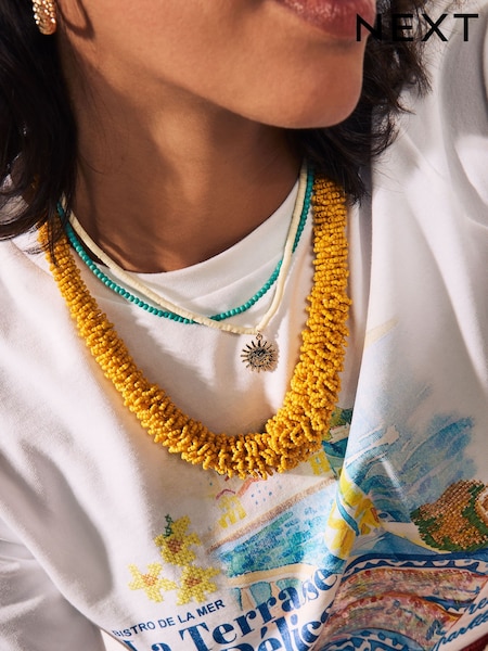 Yellow Beaded Tube Necklace (AN4099) | £15