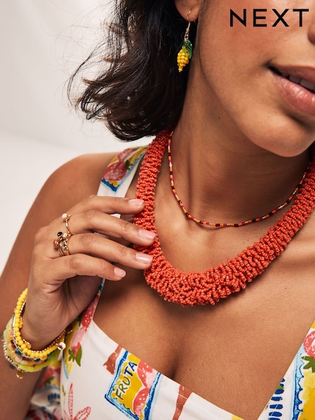Red Beaded Tube Necklace (AN4101) | £15