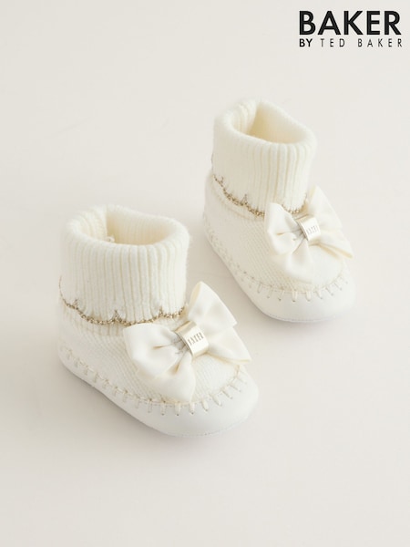 Baby Girls Scallop Edge Knitted Padders Booties with Bow (AN4125) | £18