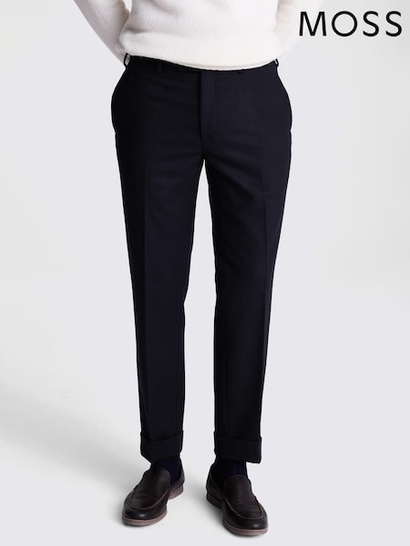 MOSS Blue Tailored Fit Flannel Trousers (AN4136) | £90