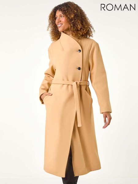 Roman Natural Asymmetric Double Breasted Tie Waist Coat (AN4140) | £90