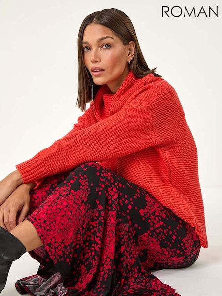 Roman Red Abstract Print Asymmetric Stretch Skirt (AN4141) | £35
