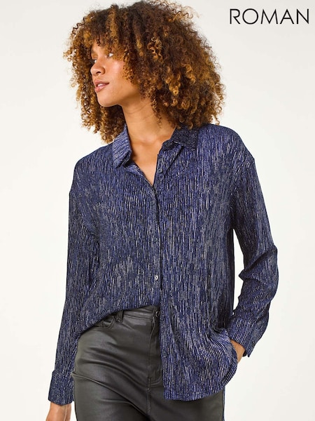 Roman Blue Shimmer Textured Stretch Shirt (AN4146) | £40