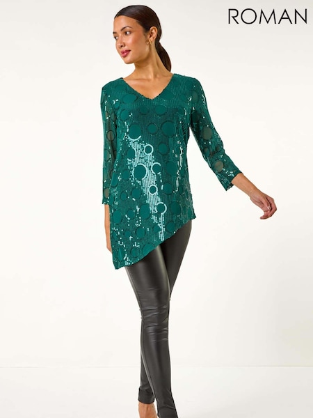Roman Green Circle Sequin Asymmetric Top (AN4160) | £42