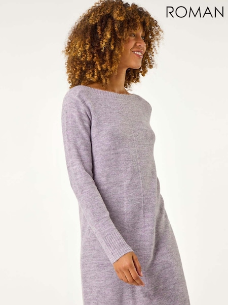 Roman Purple Slash Neck Seam Detail Shift Dress (AN4164) | £42