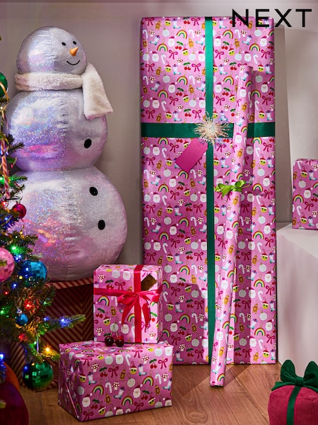 Pink Festive Era Extra Wide, 10m Christmas Wrapping Papers (AN4359) | £7