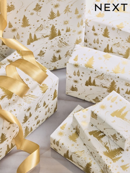 Set of 3 Gold Tree Scene Standard Width, 15m Bow Nutcrackers 3m Christmas Wrapping Papers (AN4362) | £7