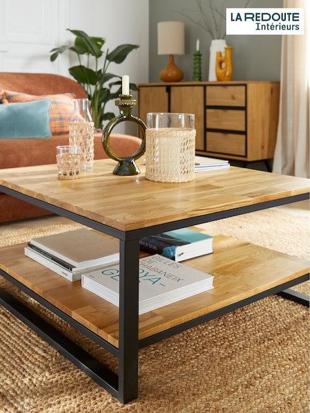 La Redoute Intérieurs Natural Hiba Industrial Square Oak & Steel Coffee Table (AN4387) | £275