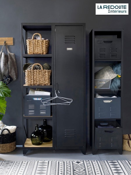 La Redoute Intérieurs Black Hiba 1Door Steel  Oiled Pine Wardrobe Unit (AN4396) | £360