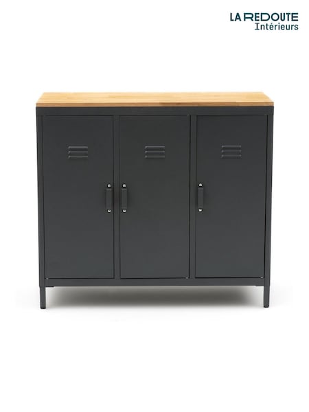 La Redoute Intérieurs Charcoal Hiba Oak & Metal 3-Door Locker Unit (AN4455) | £335