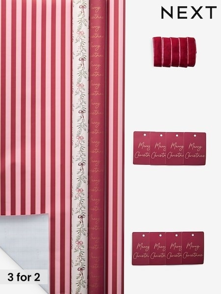 Burgandy Foliage Luxury Set of 3, 3m Christmas Wrapping Papers (AN4498) | £9