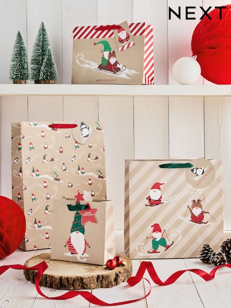 Natural Kraft Gonks Christmas 4 Pack Gift Bags (AN4557) | £6