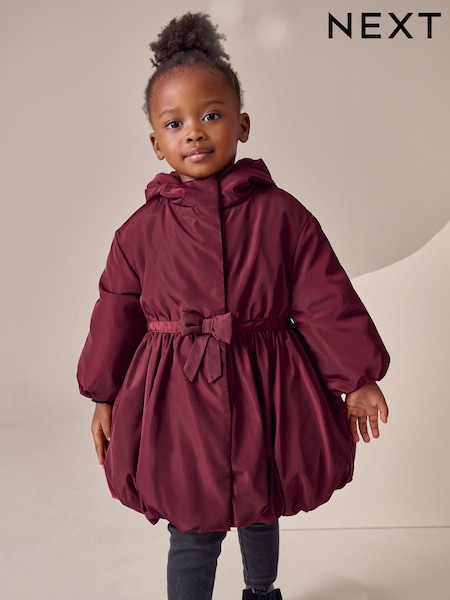 Burgundy Red Shower Resistant Skirted Coat With Bow Detail (3mths-7yrs) (AN4611) | £30 - £35
