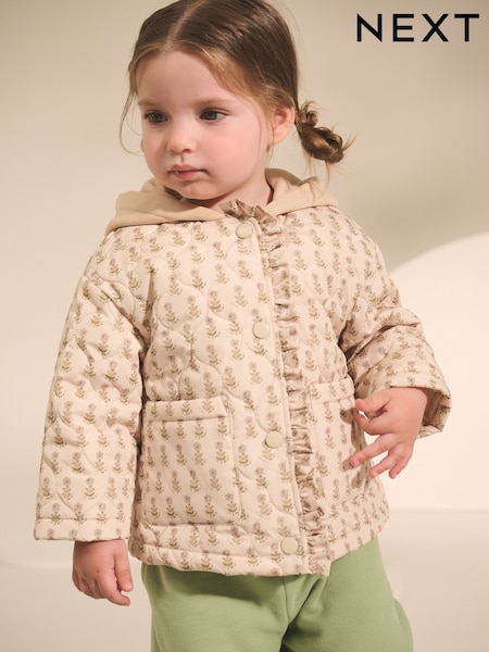 Ecru Jersey Hood Ditsy Print Padded Jacket (3mths-7yrs) (AN4614) | £26 - £30