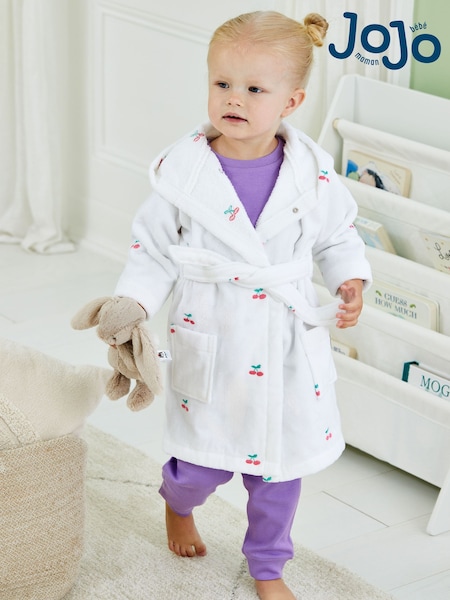 JoJo Maman Bébé White Cherry Personalised Towelling Robe (AN4630) | £35.50