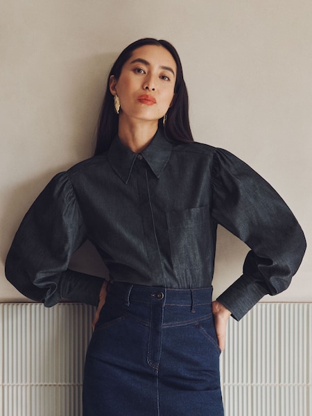 Vivere Blue Mathilde Voluminous Denim Shirt (AN4650) | £145