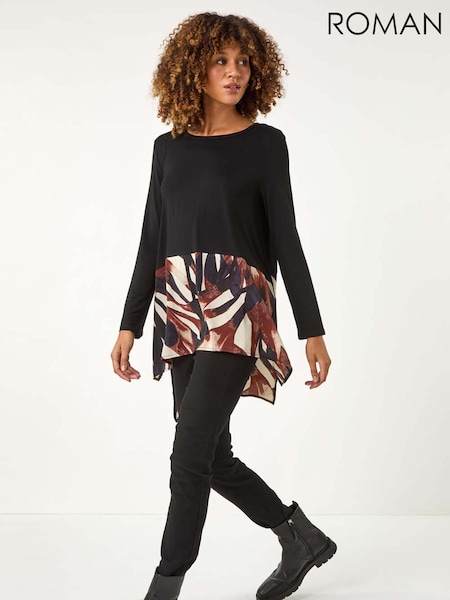Roman Black 2-in-1 Abstract Print Chiffon Hem Top (AN4672) | £35