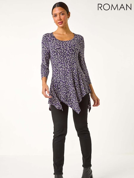Roman Purple Spot Print Asymmetric Stretch Tunic (AN4679) | £32