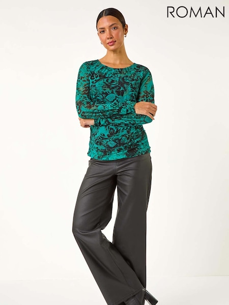 Roman Green Mesh Print Detail Stretch Top (AN4685) | £38