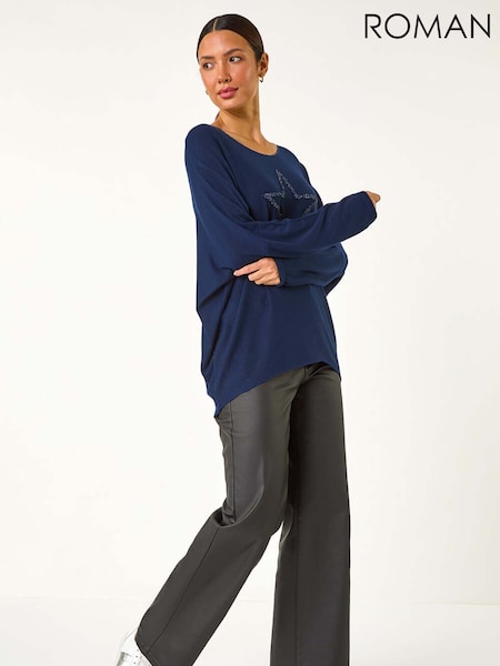 Roman Blue Star Motif Knit Stretch Top (AN4686) | £40