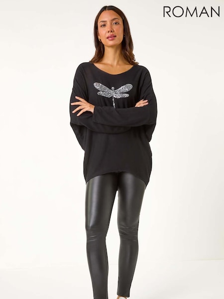 Roman Black Dragonfly Knitted Stretch Top (AN4711) | £40