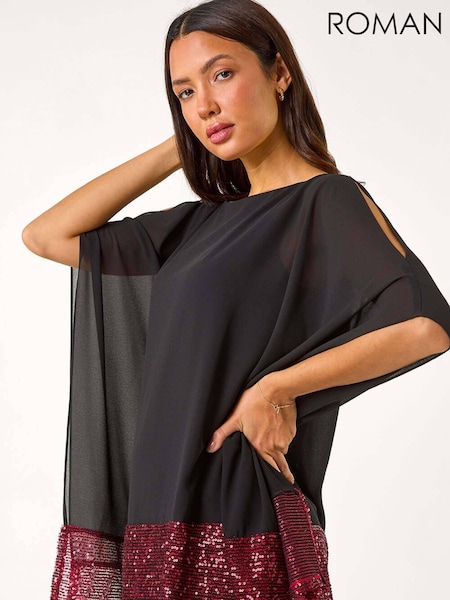 Roman Red Sequin Hem Contrast Top (AN4713) | £45