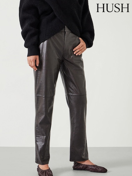 Hush Brown Crocodile Embossed Leather Trousers (AN4905) | £300
