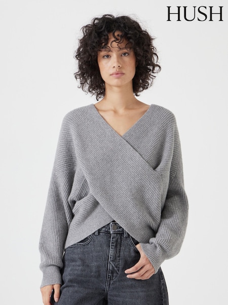 Hush Grey Bronte Cross Front Knit Jumper (AN4909) | £89