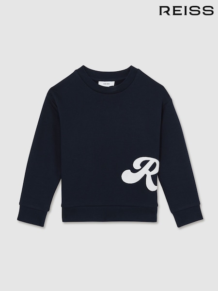 Reiss Navy Grover 13-14 yrs Cotton-Blend Logo Script Sweatshirt (AN4943) | £40