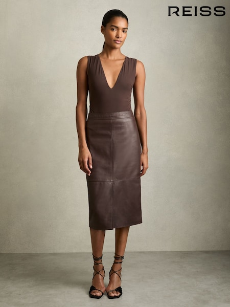 Reiss Burgundy Miley Leather Pencil Skirt (AN4948) | £288