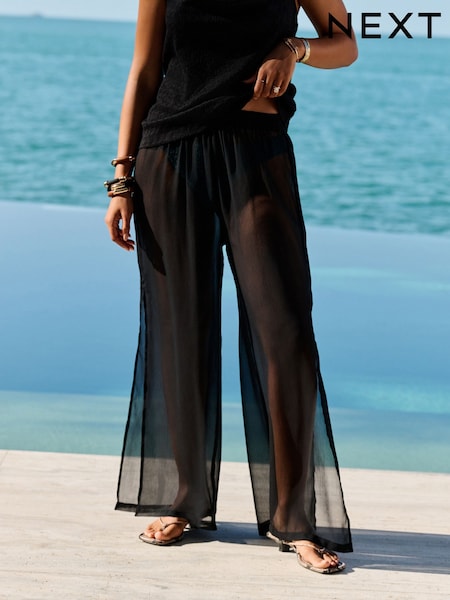 Black Sheer Beach Wide Leg Trousers (AN4968) | £20