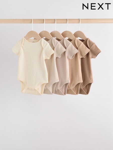 Cream Baby Short Sleeve Bodysuits 5 Pack (AN5045) | £14 - £16