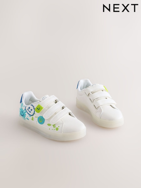 White Happy Face Light Up Touch Fastening Trainers (AN5046) | £23 - £26