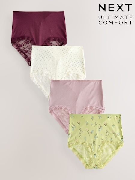 Green Floral Print/Berry Full Brief Full Brief Modal Ultimate Comfort Lace Knickers 4 Pack (AN5086) | £22