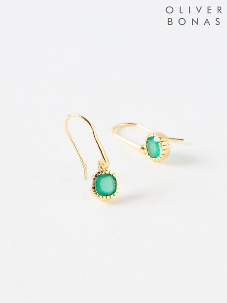 Oliver Bonas Green Briar Onyx Gold Plated Drop Earrings (AN5185) | £45