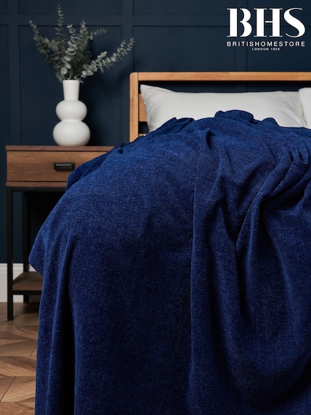 BHS Navy Chenille Throw (AN5252) | £25