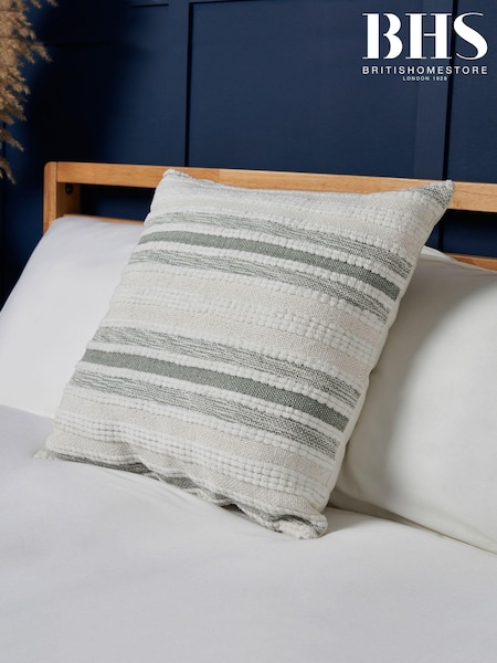 BHS Cream and Sage Cotton Stripe Handwoven Cushion (AN5253) | £20