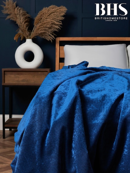 BHS Navy Large Luxury Crushed Velvet Throw (AN5257) | £25
