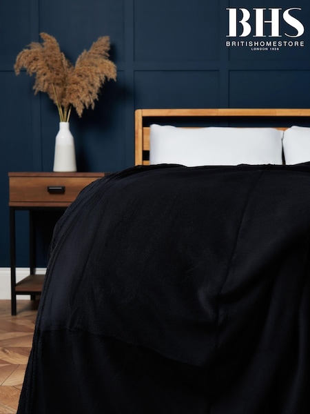BHS Black Microfleece Throw (AN5272) | £16