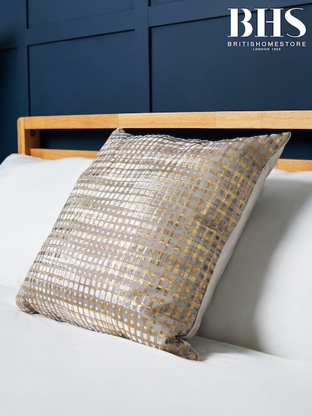 BHS Silver and Gold Foil Print Square Design Cushion (AN5280) | £16