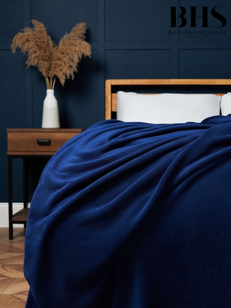BHS Navy Microfleece Throw (AN5289) | £16